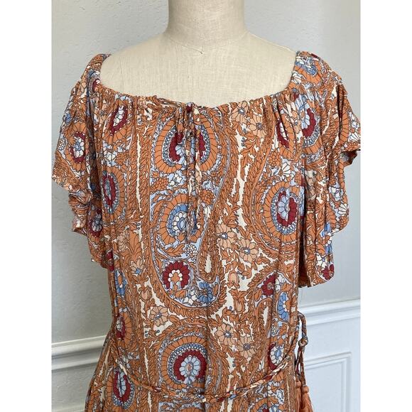 Cynthia Rowley Paisley Off Shoulder Tassel Tie Dress - Picture 2 of 6